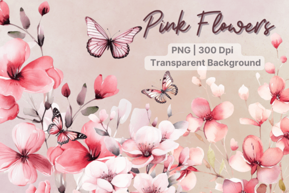 Download Pink Flower Clipart Watercolor Butterfly - Pink flower clipart Collection