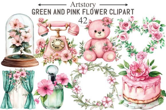 Download Watercolor Green and Pink Flower Clipart - Pink flower clipart Collection