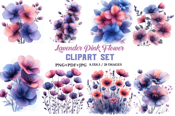 Download Lavender Pink Flower Clipart Set - Pink flower clipart Collection