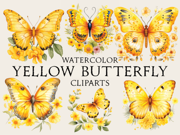 Download Watercolor Yellow Butterfly Cliparts - Butterfly cliparts Collection