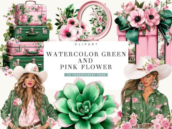 Download Watercolor Green and Pink Flower Clipart - Pink flower clipart Collection
