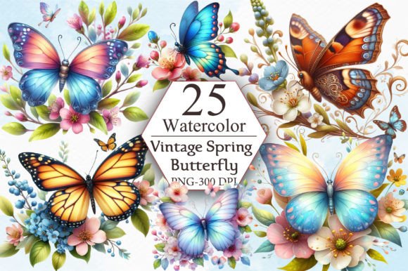 Download Vintage Spring Butterfly Cliparts Bundle - Butterfly cliparts Collection