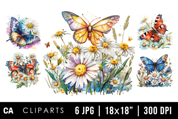 Download Watercolor Daisy &amp; Butterfly Cliparts - Butterfly cliparts Collection